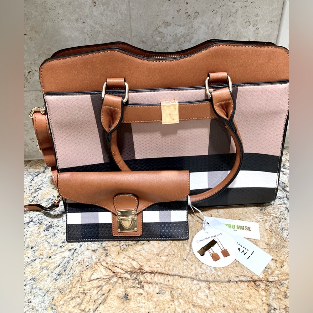 NWT Vegan Leather Bag | Convertible Backpack with matching wristlet